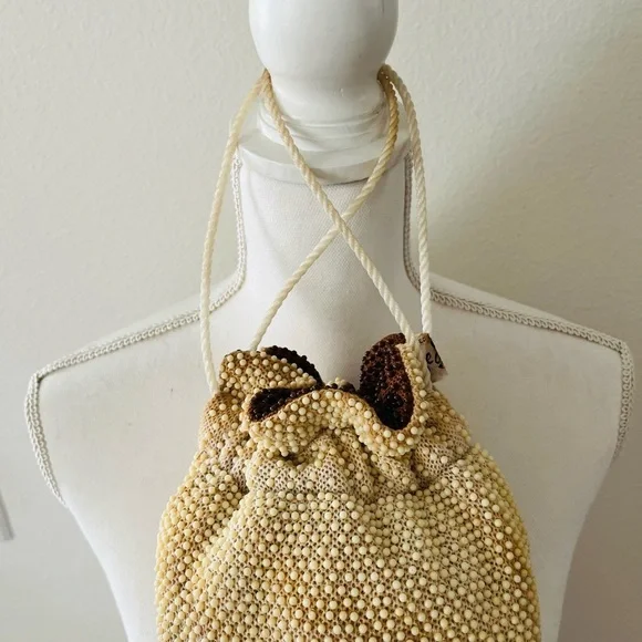 Elegant Cream-Brown Beaded Women's Bag - Picture 6 of 10